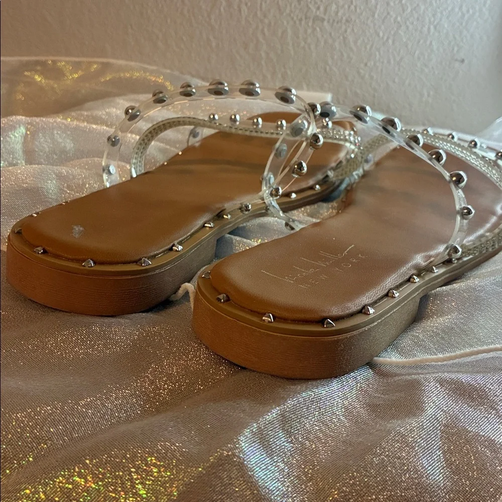 Nicole Miller Clear Jeweled Flat Sandals Size 7.5 - Picture 5 of 6